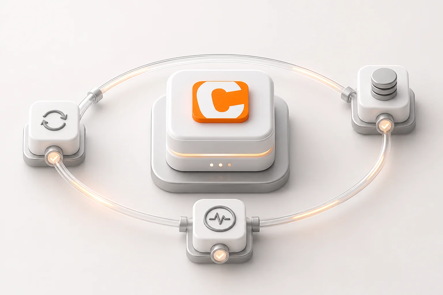 Abstrakte technische Visualisierung einer stabilen Contao-Website mit Updates, Backups und Monitoring nach dem Go-live