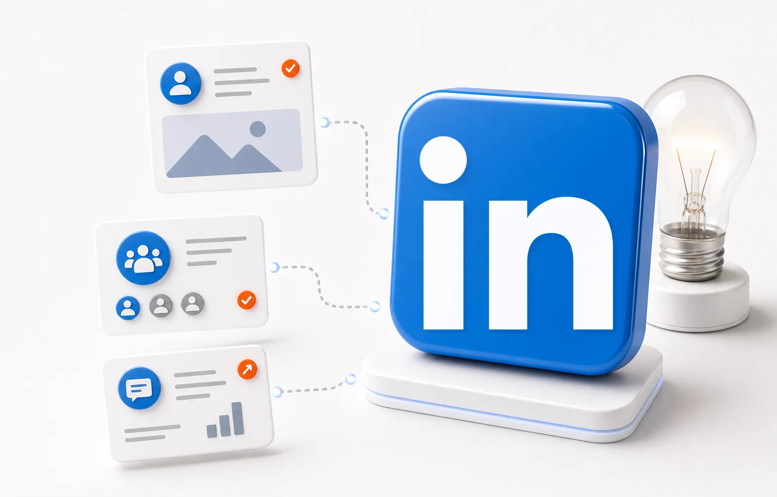 Visualisierung von LinkedIn-Marketing mit Profilkarten, Content-Strategie, B2B-Netzwerk und Lead-Gesprächen