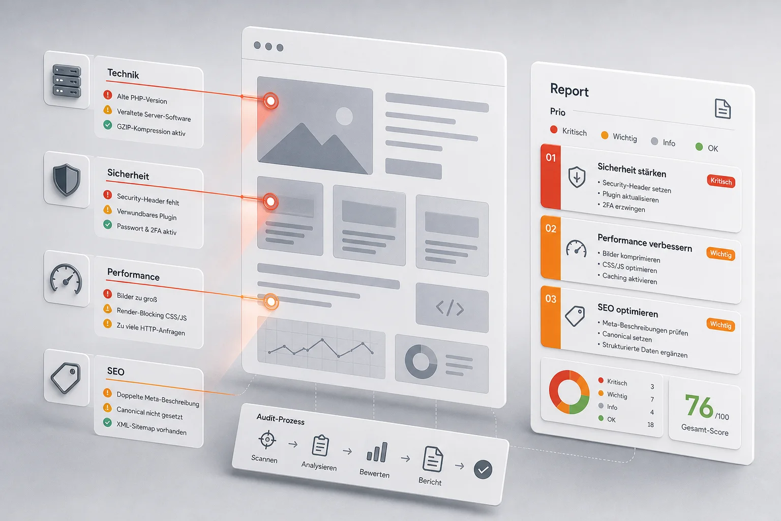WordPress Audit für Technik, Sicherheit, Performance, SEO und priorisierten Report